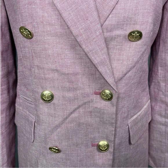 J Crew Bristol Blazer in Pink Herringbone Linen Double-Breasted Jacket Size 6 - Picture 2 of 8